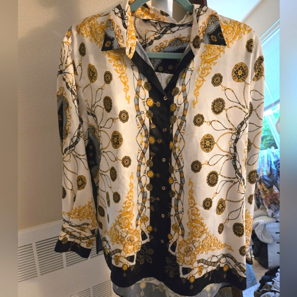 Zara Gold and Black Baroque Blouse
